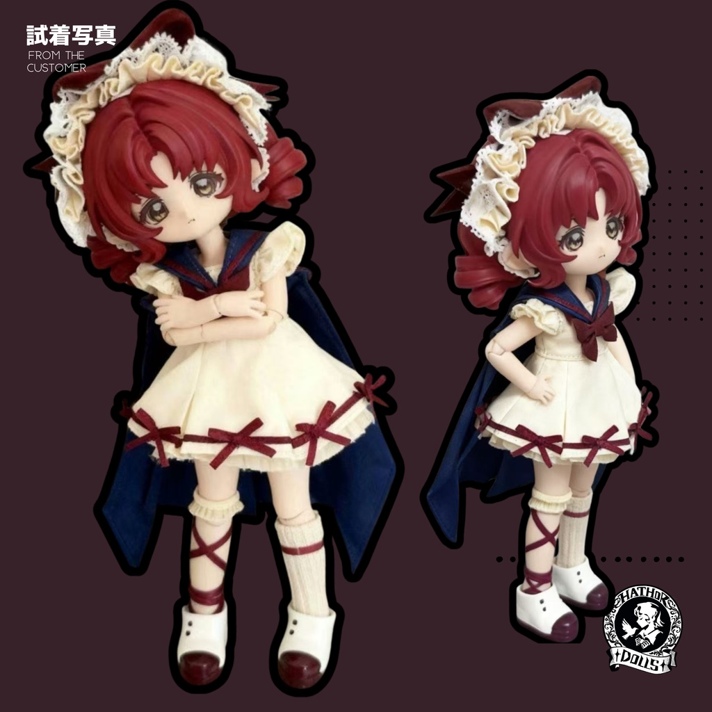 【B品/即納】1/12(OB11)ドール服セット「チェリーケーキ」一万回脱出 ブラインドドール洋服セット 海外製 セーラーOP+ボンネット+ケープ|12分BJD対応