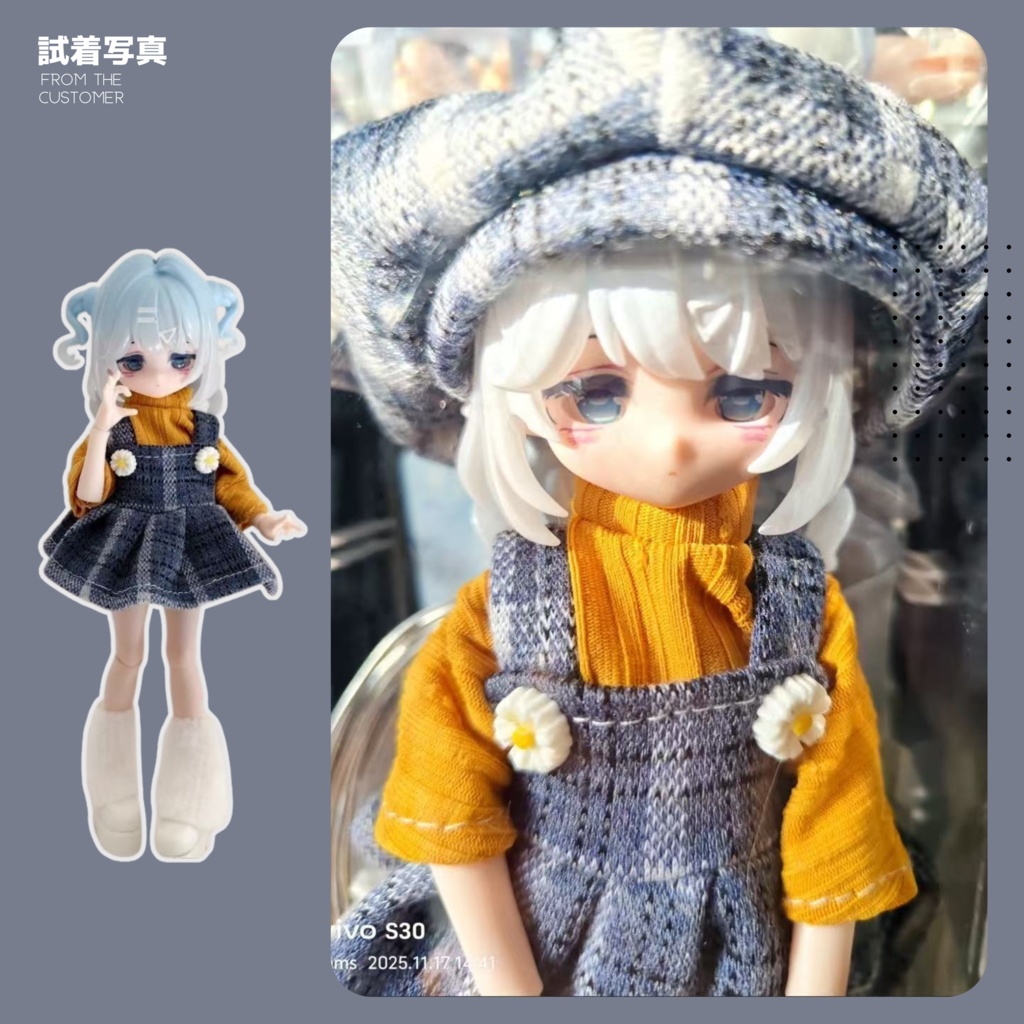 【即納】OB11 1/12 1/8ブラインドドール服 デイジー・グレーコーデ ハンドメイド