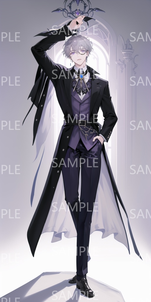 【著作権フリー立ち絵】クールパープル男子立ち絵素材20枚