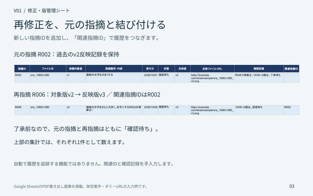 バナー・SNS画像の修正・版管理シート|Google Sheets