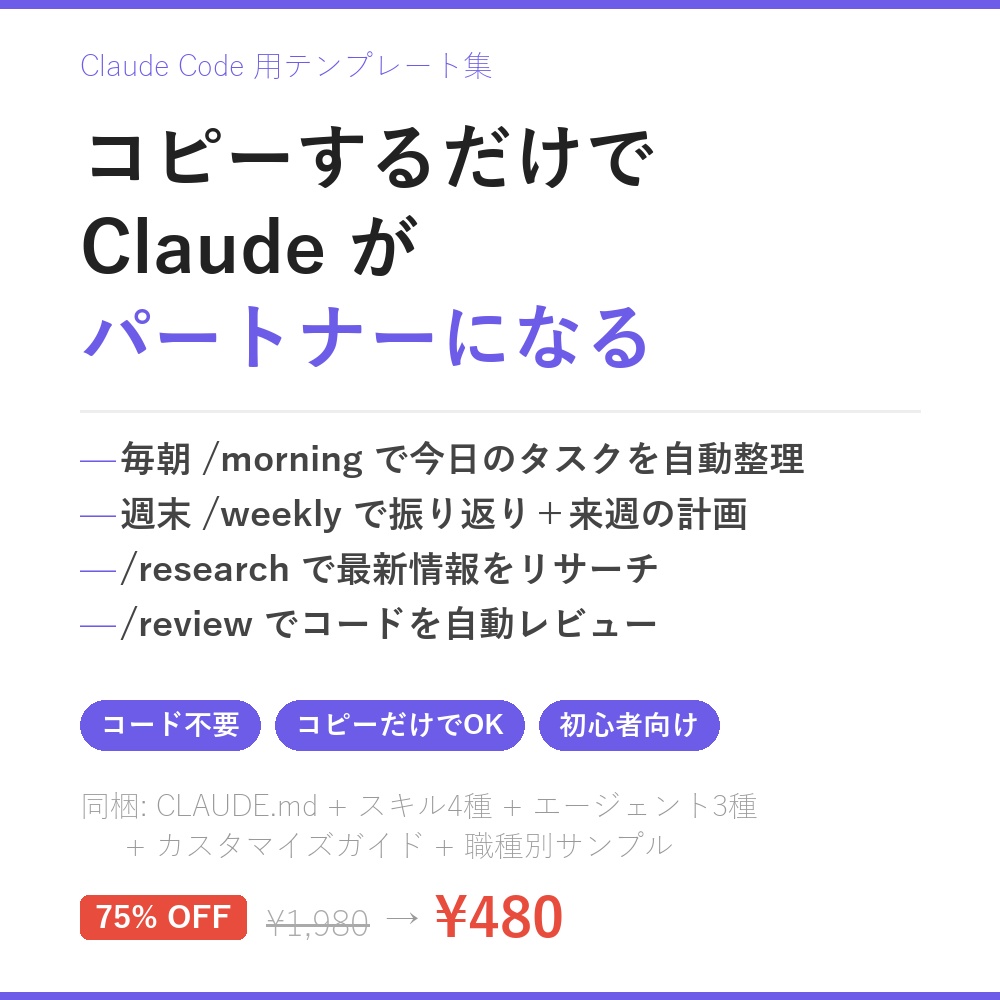 Claude Code 完全カスタマイズキット — CLAUDE.md + スキル + エージェント
