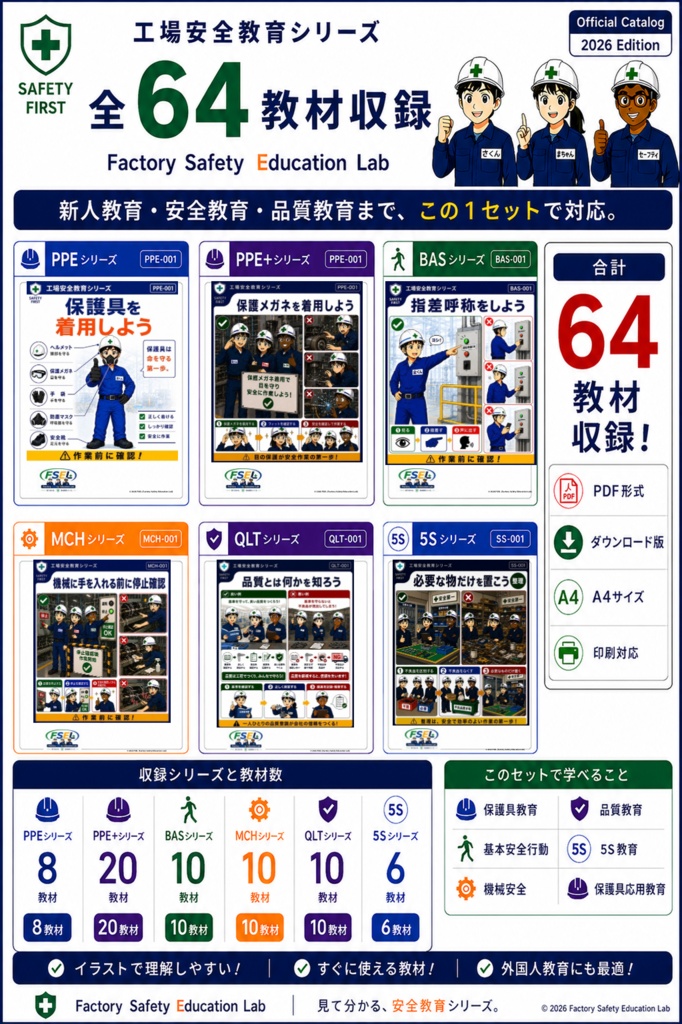 工場安全教育シリーズ 全64教材|新人教育・安全教育に使えるPDF教材