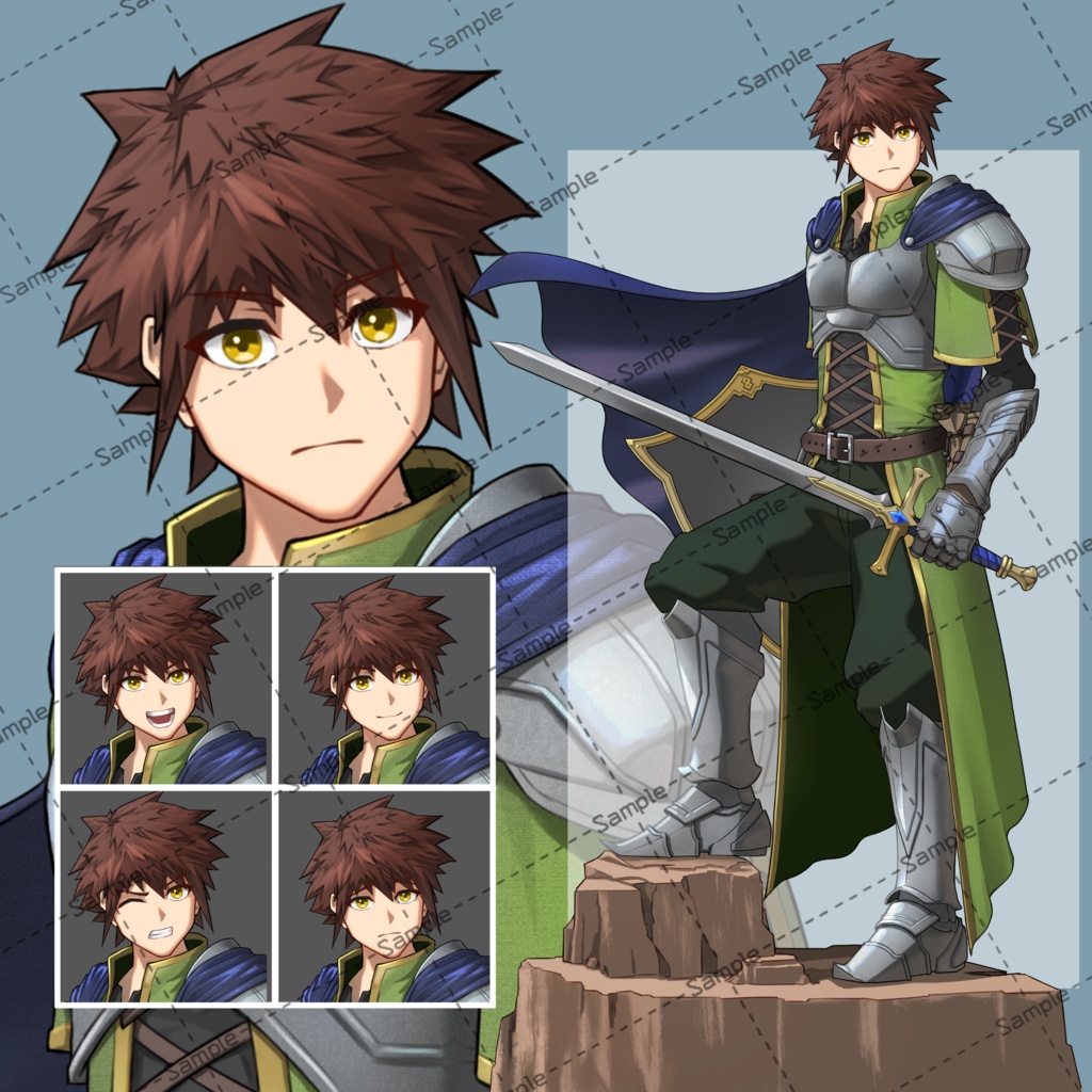 剣士・冒険者キャラクター（表情差分5種、通常含む）