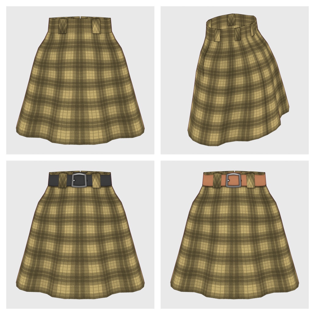 【#VRoid】ベルト付きチェックスカート【#vroidcustomitem】