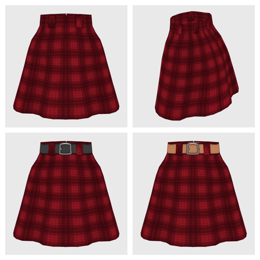 【#VRoid】ベルト付きチェックスカート【#vroidcustomitem】