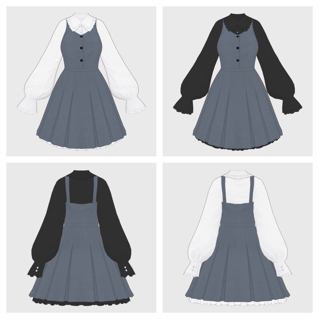 【#VRoid】ジャンパースカート+ブラウスtype-c【#vroidcustomitem】