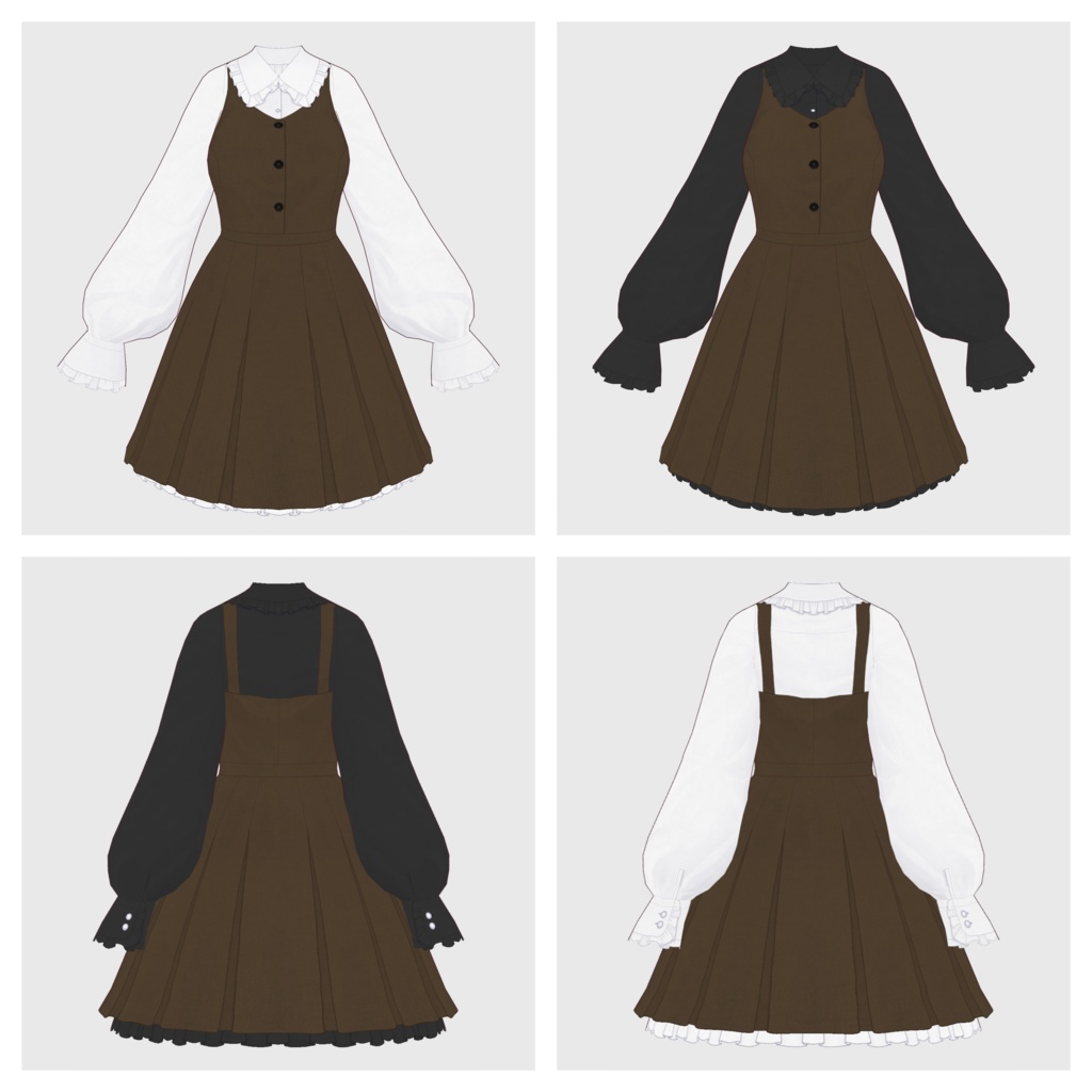 【#VRoid】ジャンパースカート+ブラウスtype-c【#vroidcustomitem】