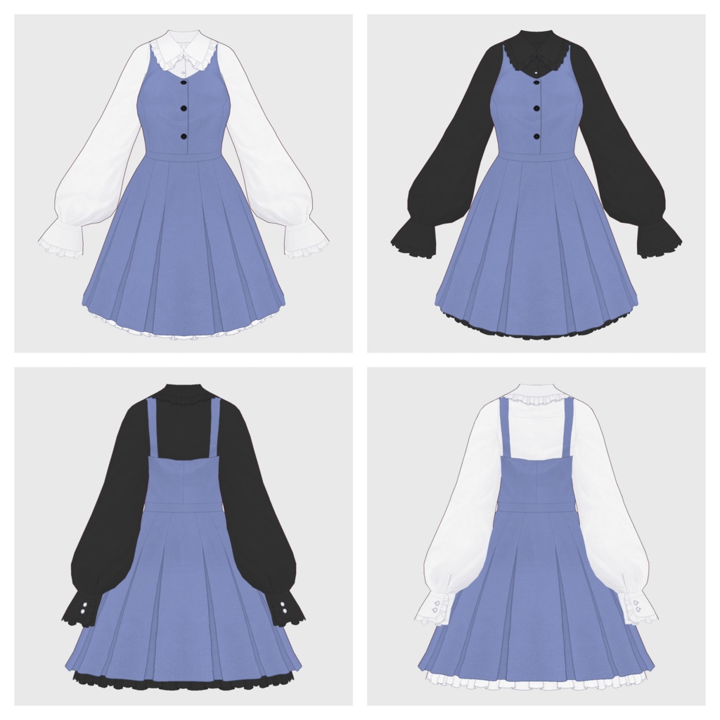 【#VRoid】ジャンパースカート+ブラウスtype-c【#vroidcustomitem】