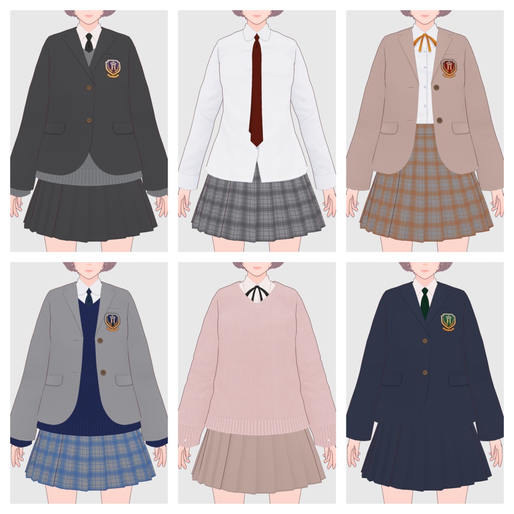 【#VRoid】スクールユニフォームセット2【#vroidcustomitem】