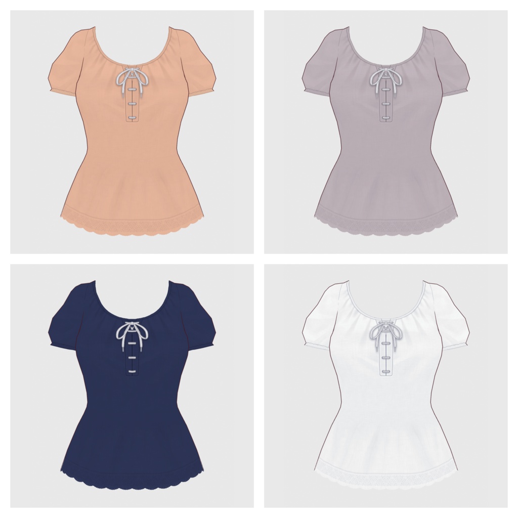 【#VRoid】スモックブラウス(半袖)【#vroidcustomitem】