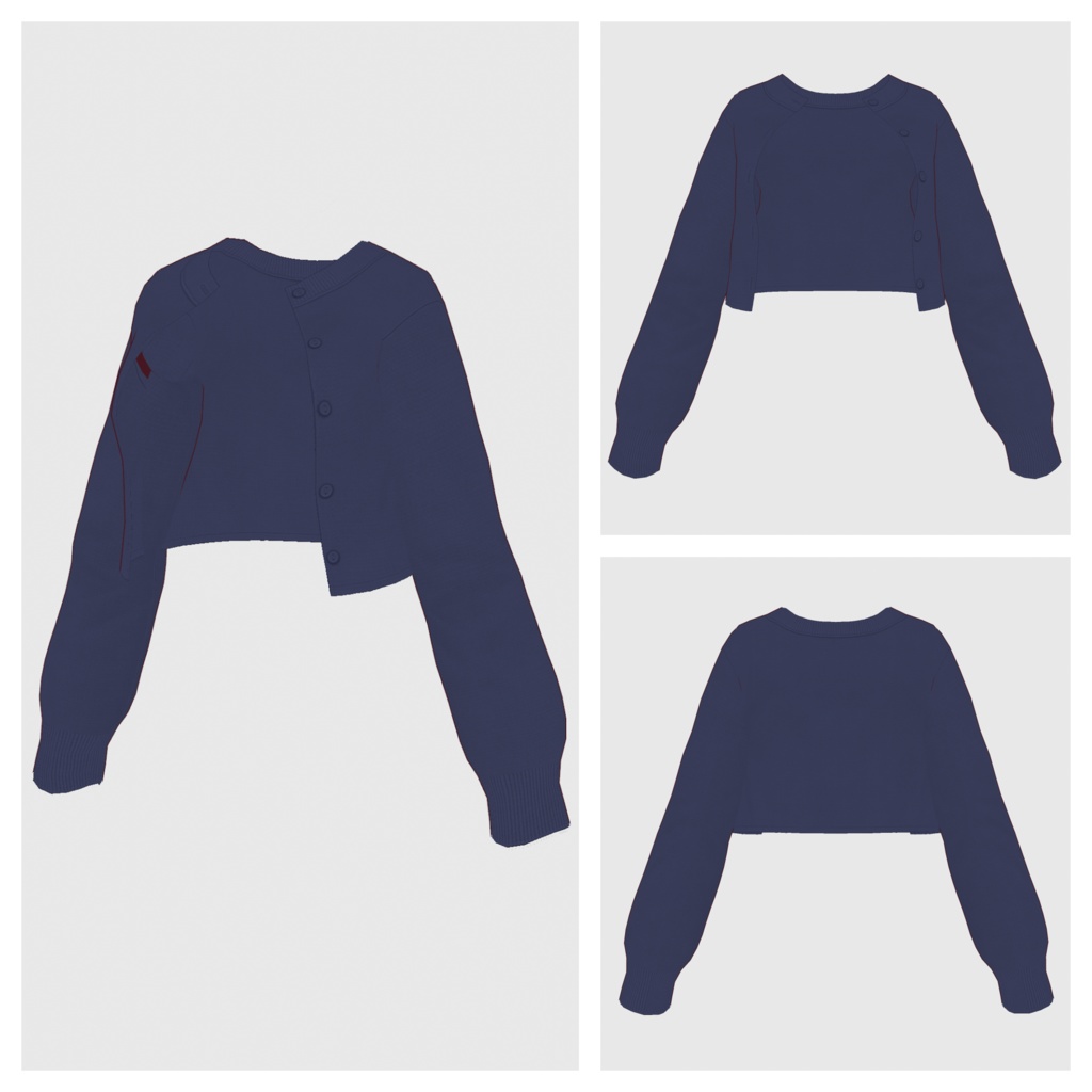 【#VRoid】クルーネックショートカーディガン(リニューアル版)【#vroidcustomitem】