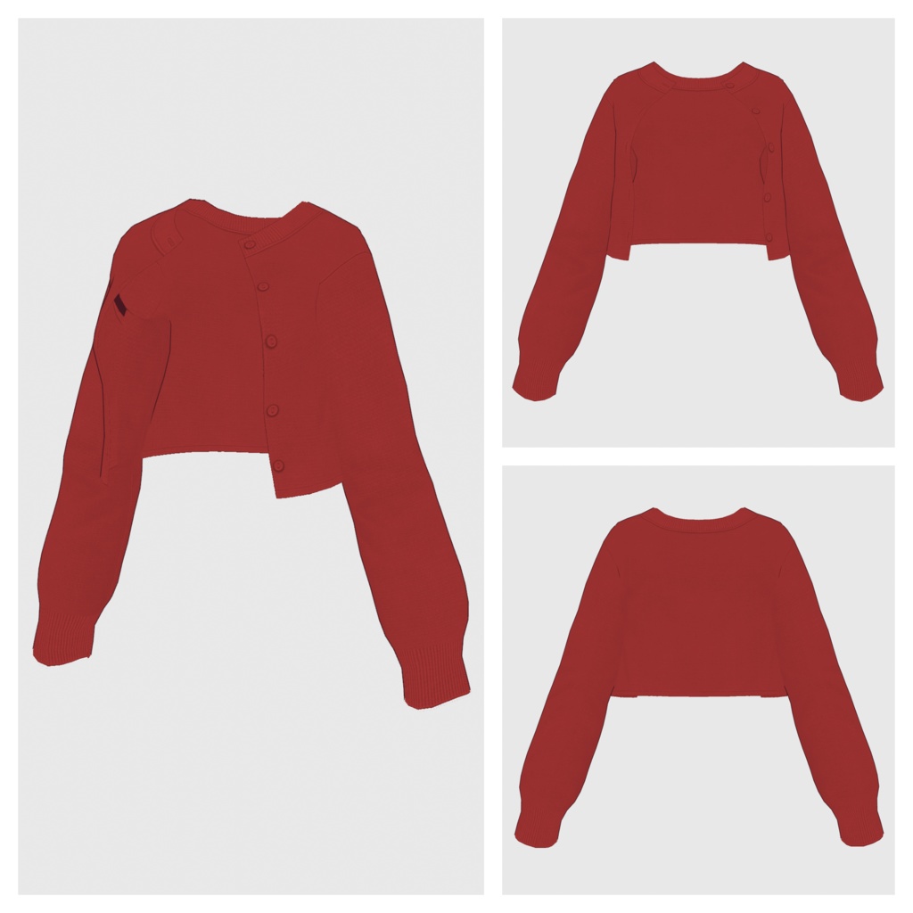 【#VRoid】クルーネックショートカーディガン(リニューアル版)【#vroidcustomitem】