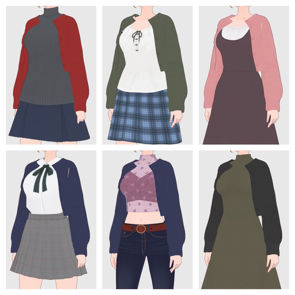 【#VRoid】クルーネックショートカーディガン(リニューアル版)【#vroidcustomitem】