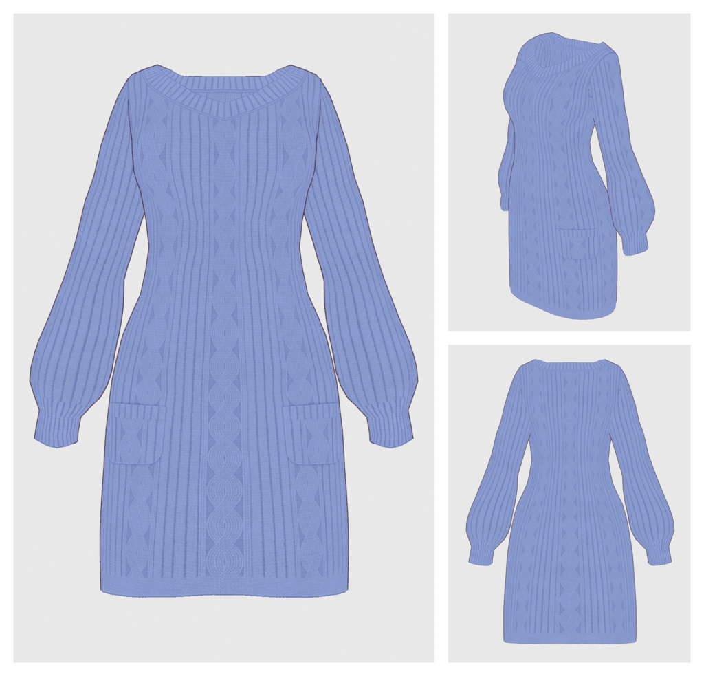 【#VRoid】Vネックニットワンピース【#vroidcustomitem】