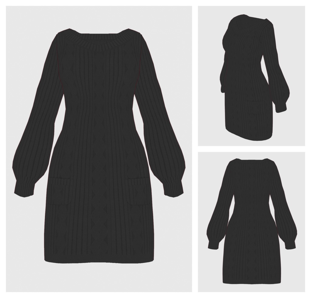 【#VRoid】Vネックニットワンピース【#vroidcustomitem】