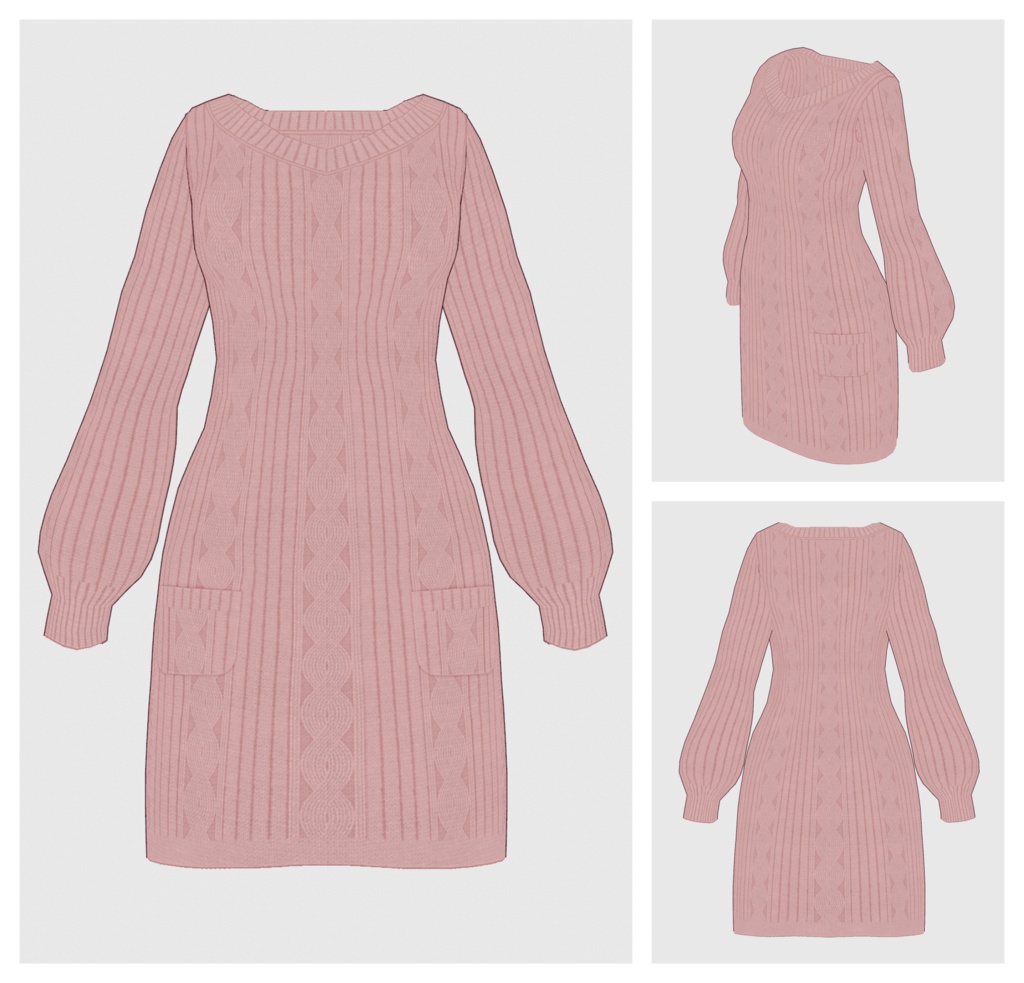 【#VRoid】Vネックニットワンピース【#vroidcustomitem】