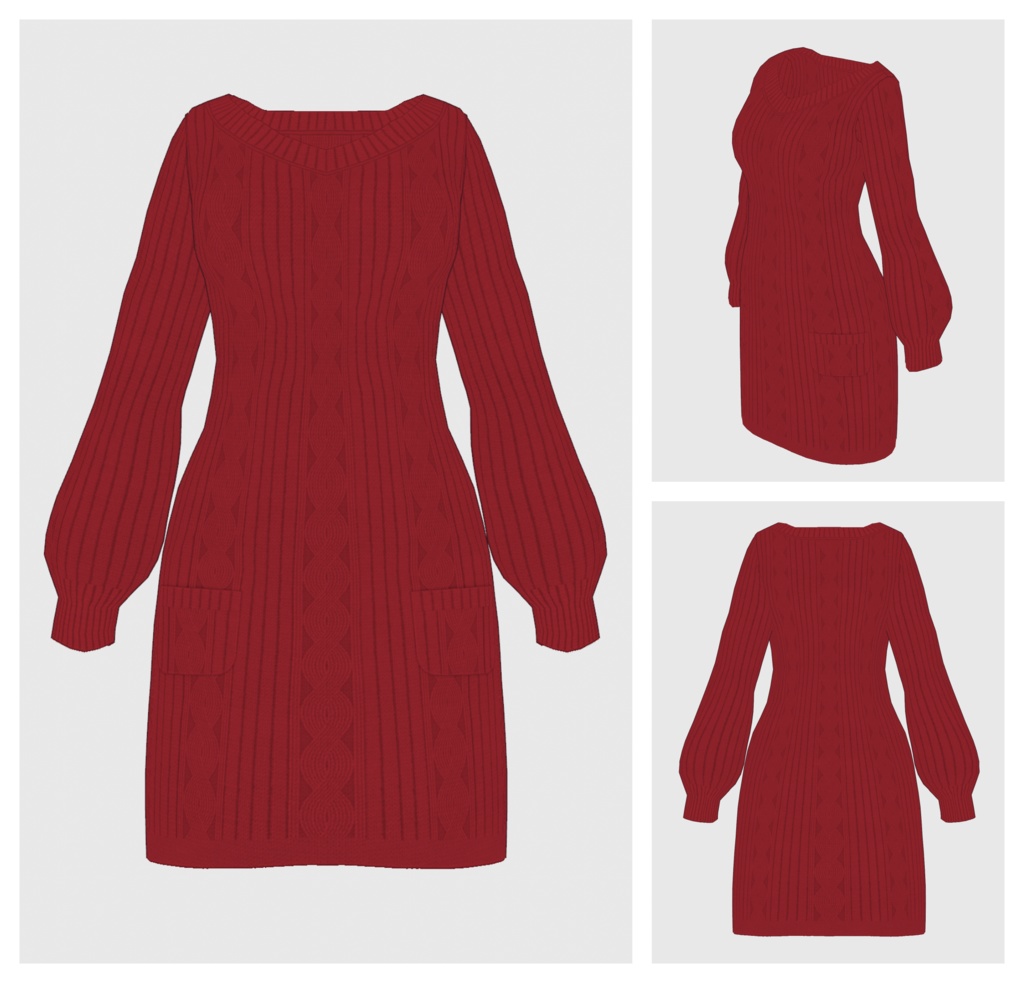 【#VRoid】Vネックニットワンピース【#vroidcustomitem】