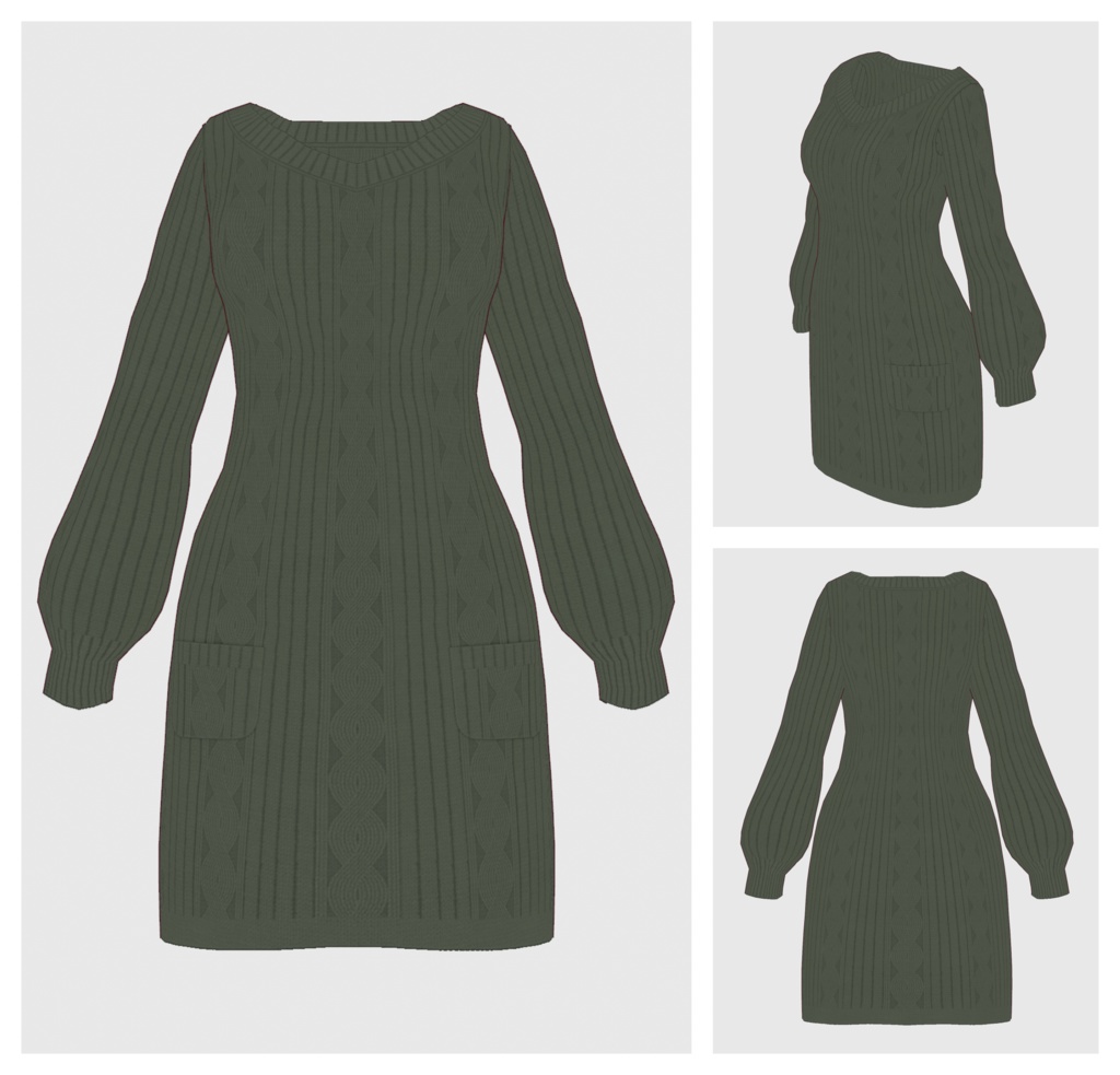 【#VRoid】Vネックニットワンピース【#vroidcustomitem】