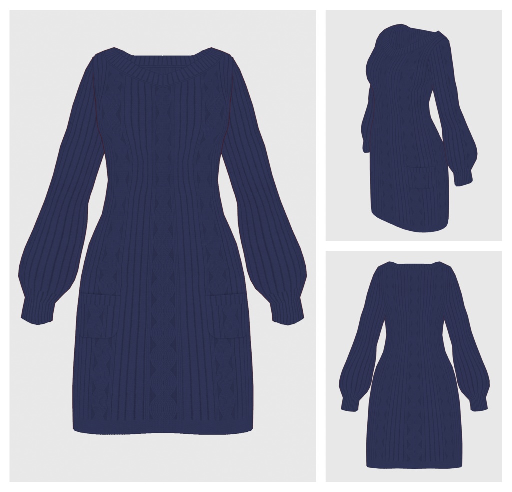 【#VRoid】Vネックニットワンピース【#vroidcustomitem】