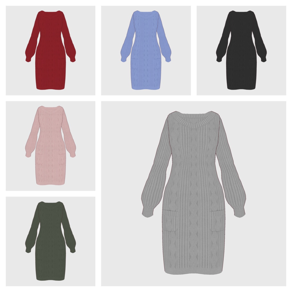 【#VRoid】Vネックニットワンピース【#.vroidcustomitem】