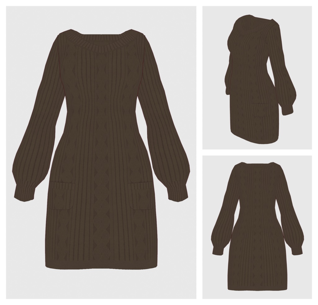 【#VRoid】Vネックニットワンピース【#vroidcustomitem】