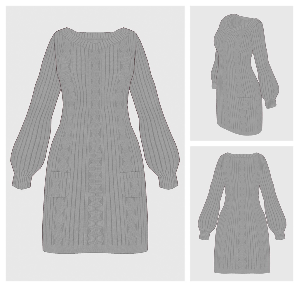 【#VRoid】Vネックニットワンピース【#vroidcustomitem】