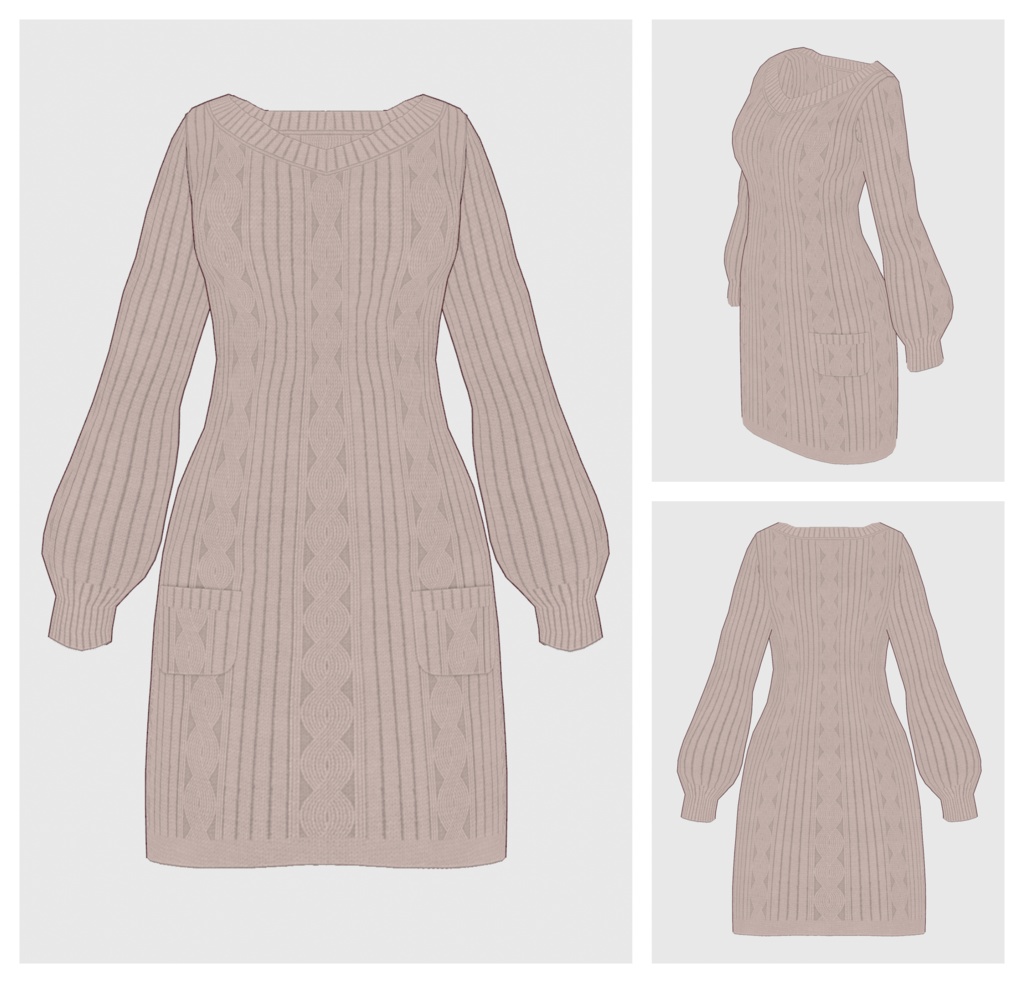 【#VRoid】Vネックニットワンピース【#vroidcustomitem】