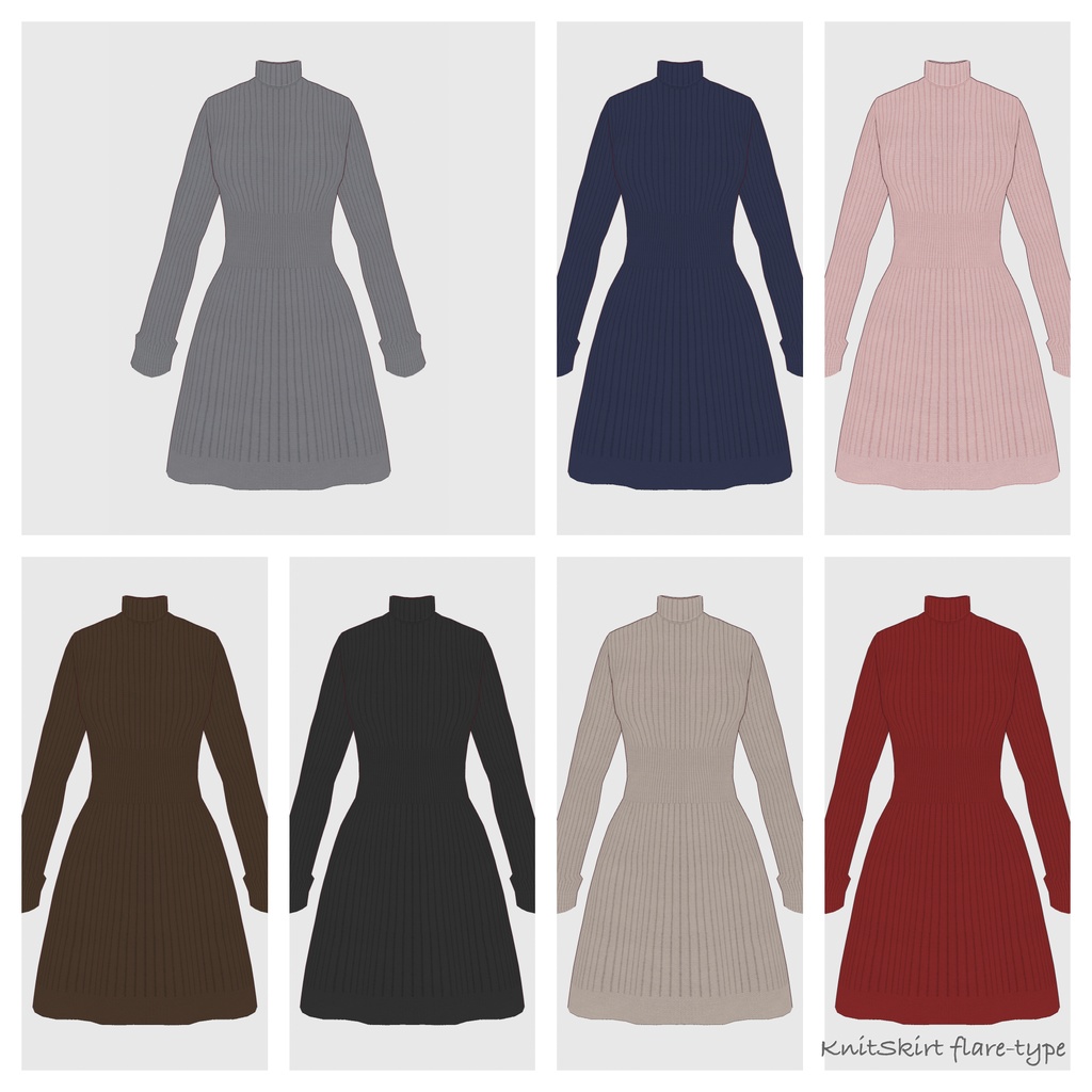 【#VRoid】タートルネッククロップニット&ニットスカート【#vroidcustomitem】