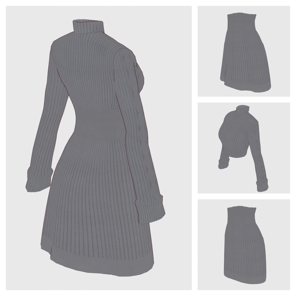 【#VRoid】タートルネッククロップニット&ニットスカート【#vroidcustomitem】