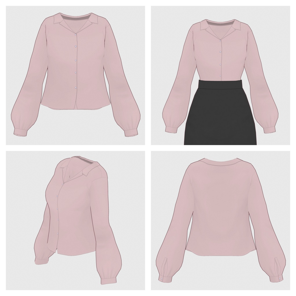 【#VRoid】オープンカラーブラウス【#vroidcustomitem】