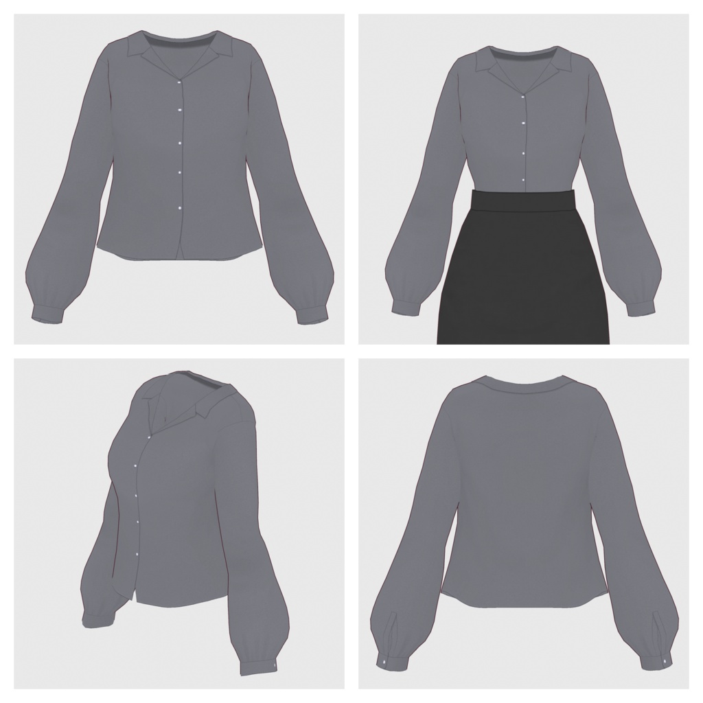 【#VRoid】オープンカラーブラウス【#vroidcustomitem】