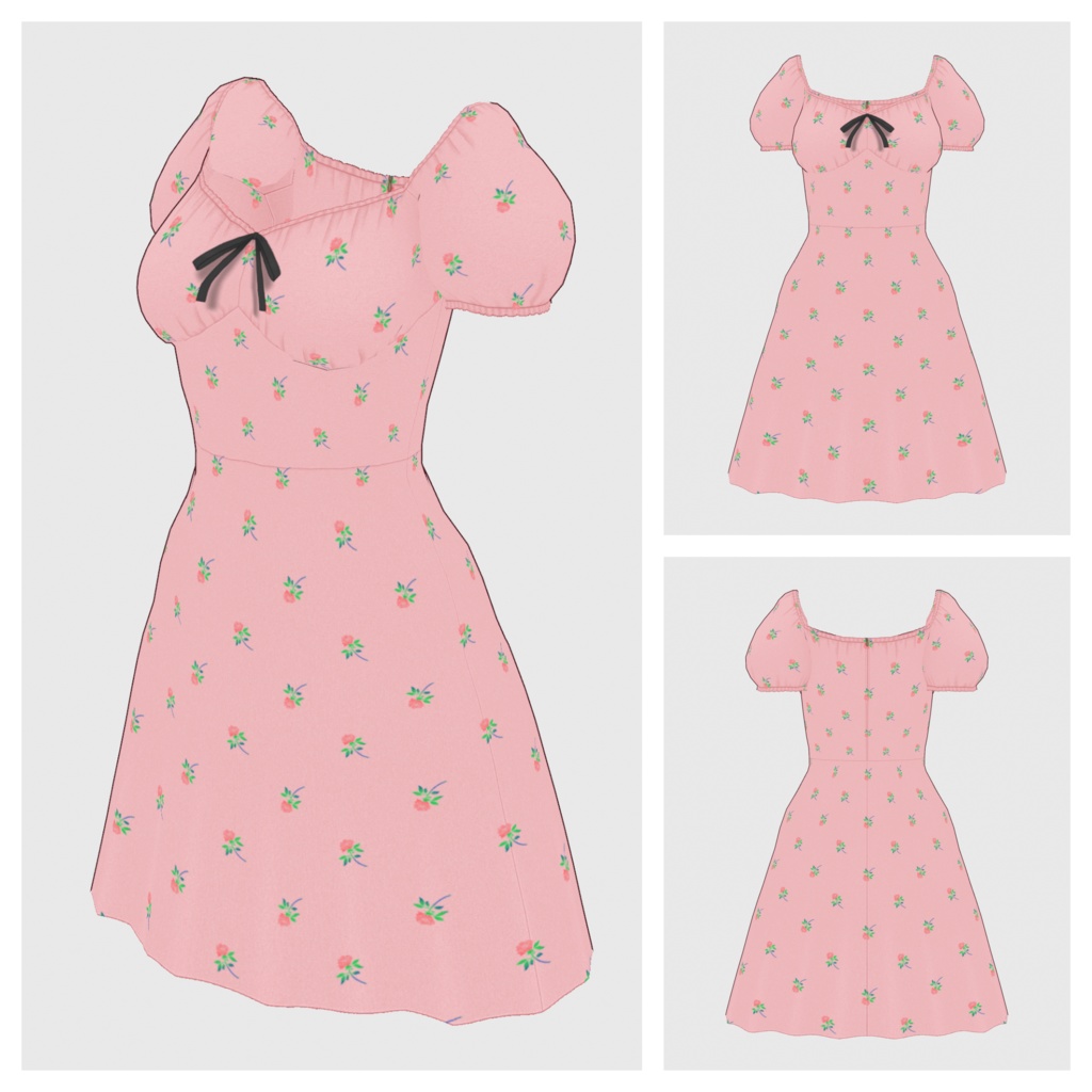 【#VRoid】パフスリーブサマードレス【#vroidcustomitem】