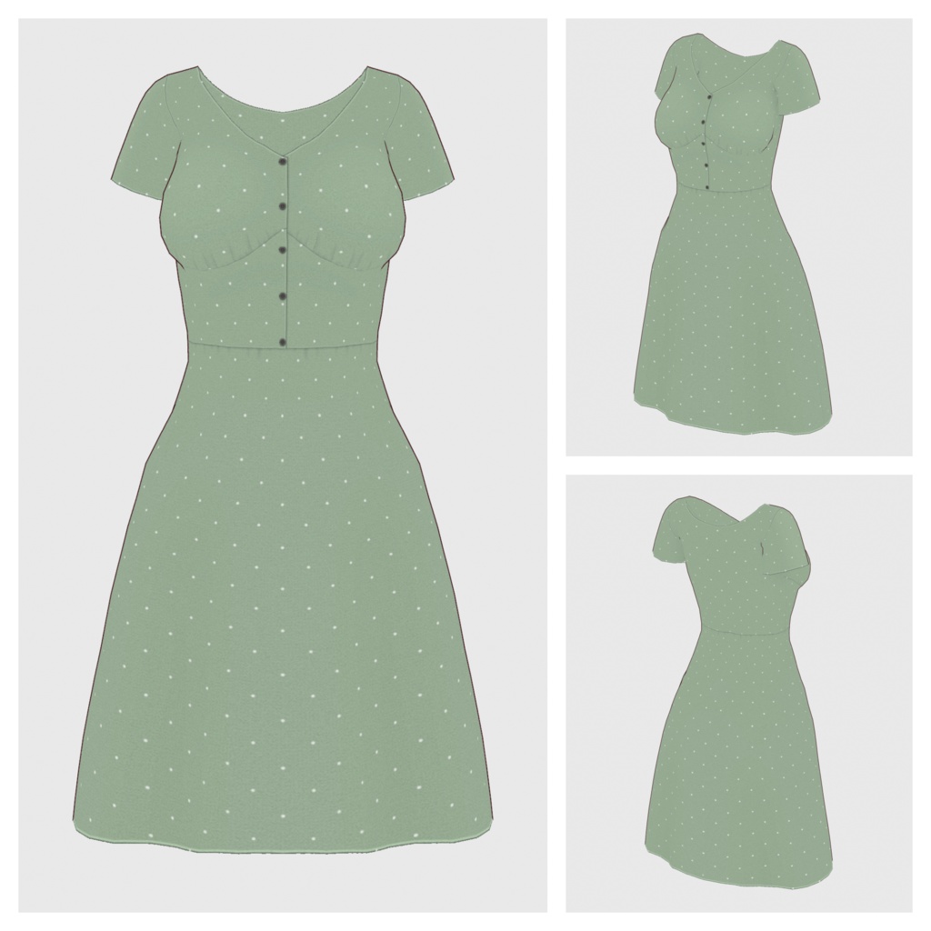 【#VRoid】フロントボタンワンピース【#vroidcustomitem】