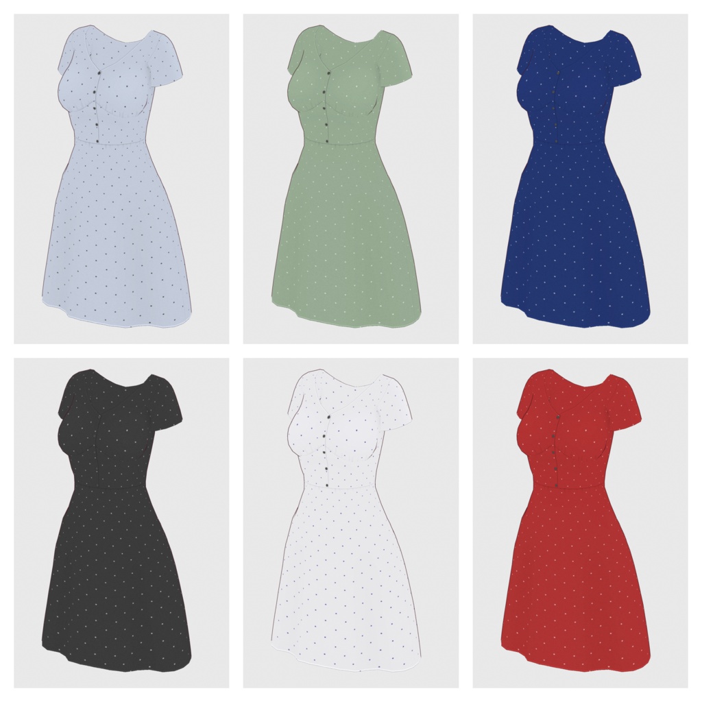 【#VRoid】フロントボタンワンピース【#vroidcustomitem】