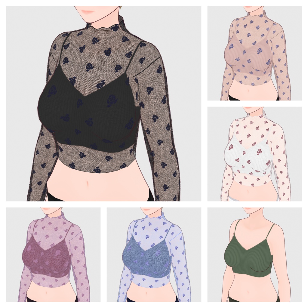 【#VRoid】クロップドキャミソール&シアートップス【#vroidcustomitem】