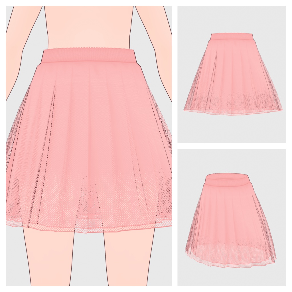 【#VRoid】チュールプリーツスカート (free)【#vroidcustomitem】