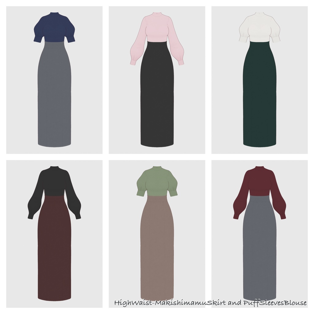 【#VRoid】ハイウエストマキシスカート+パフスリーブブラウス【#vroidcustomitem】