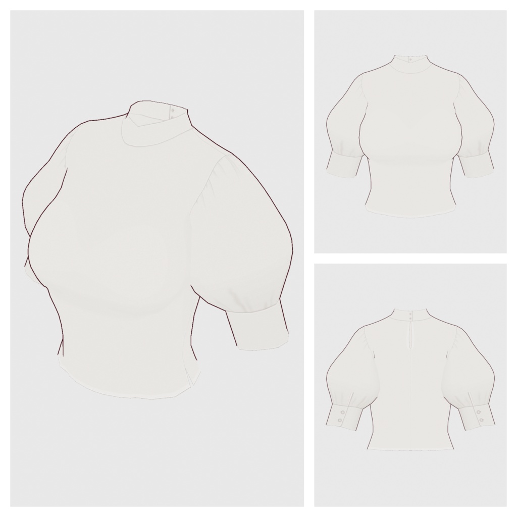 【#VRoid】ハイウエストマキシスカート+パフスリーブブラウス【#vroidcustomitem】