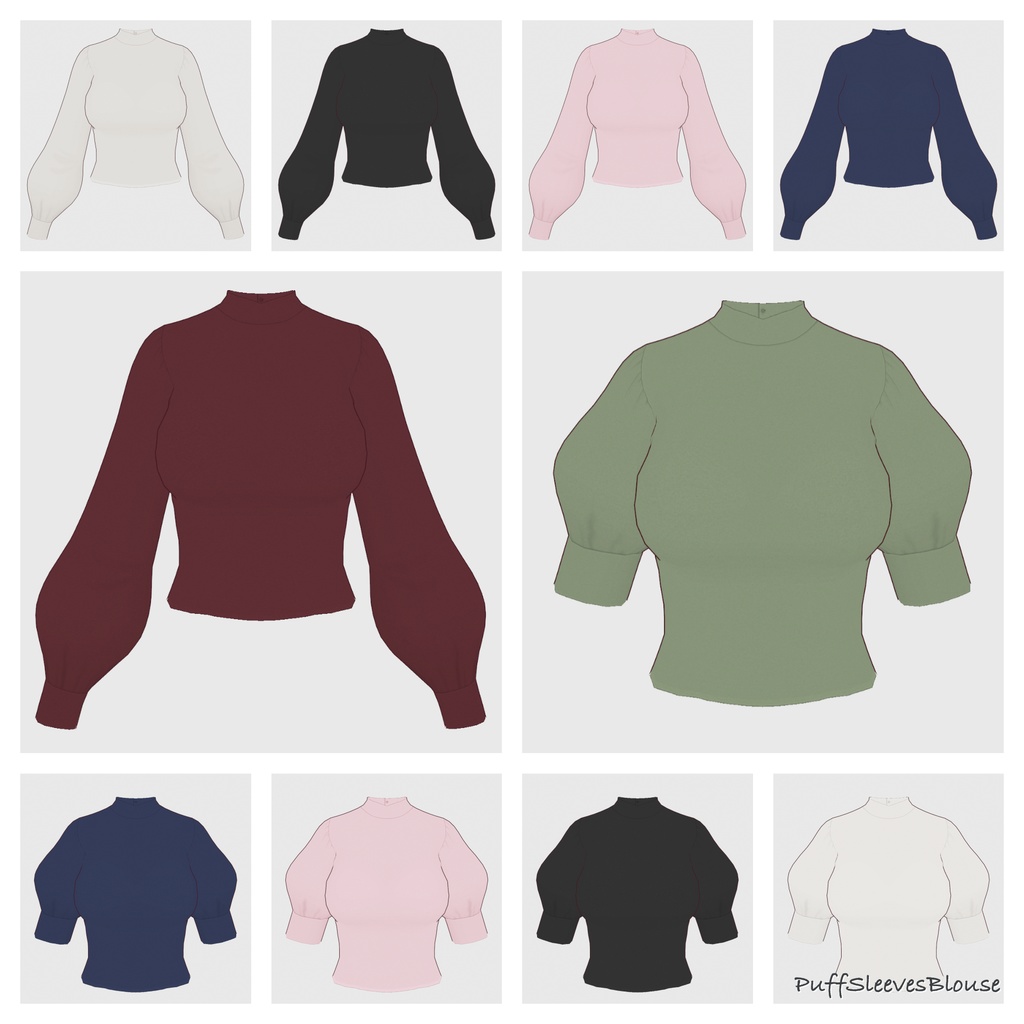 【#VRoid】ハイウエストマキシスカート+パフスリーブブラウス【#vroidcustomitem】