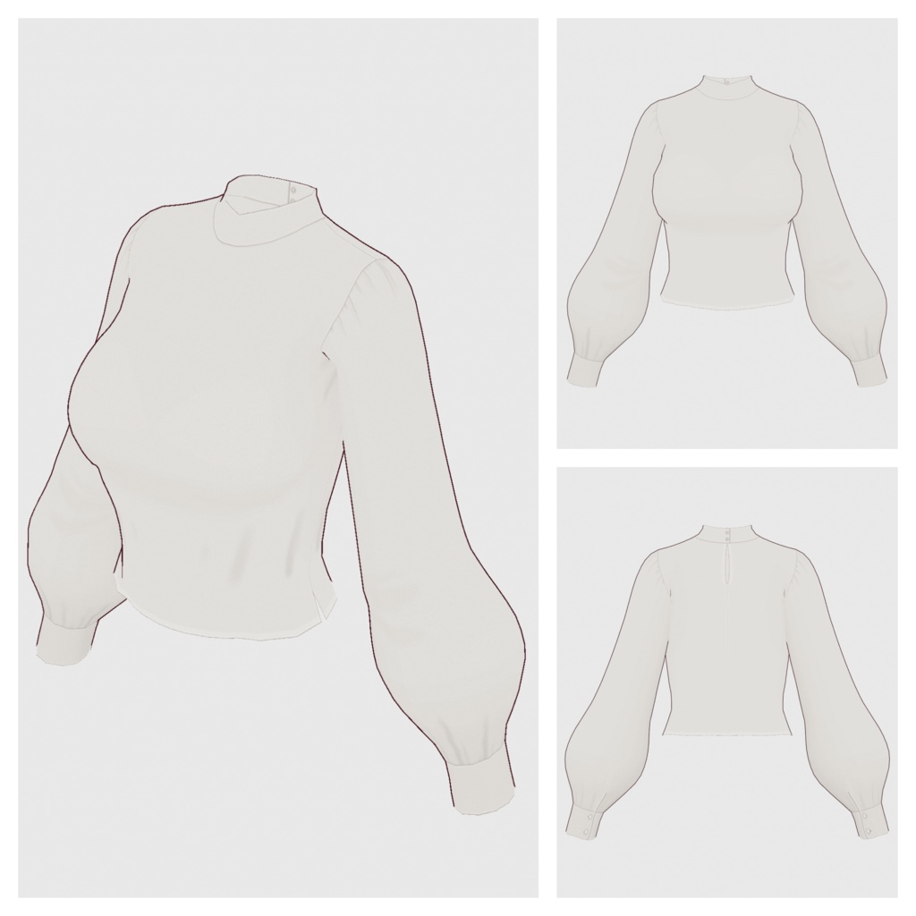 【#VRoid】ハイウエストマキシスカート+パフスリーブブラウス【#vroidcustomitem】