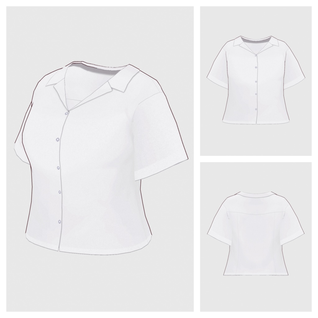 【#VRoid】オープンカラーブラウス(半袖)【#vroidcustomitem】