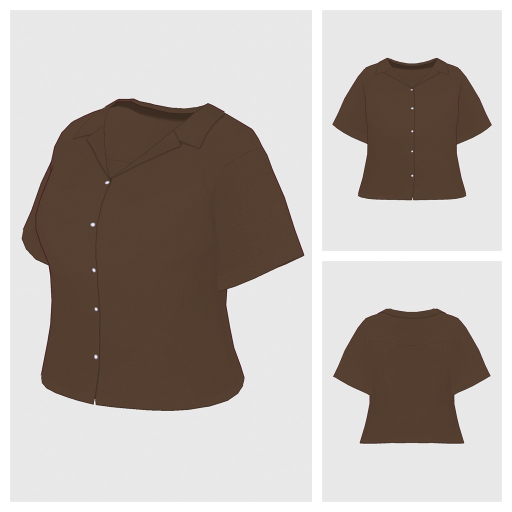 【#VRoid】オープンカラーブラウス(半袖)【#vroidcustomitem】