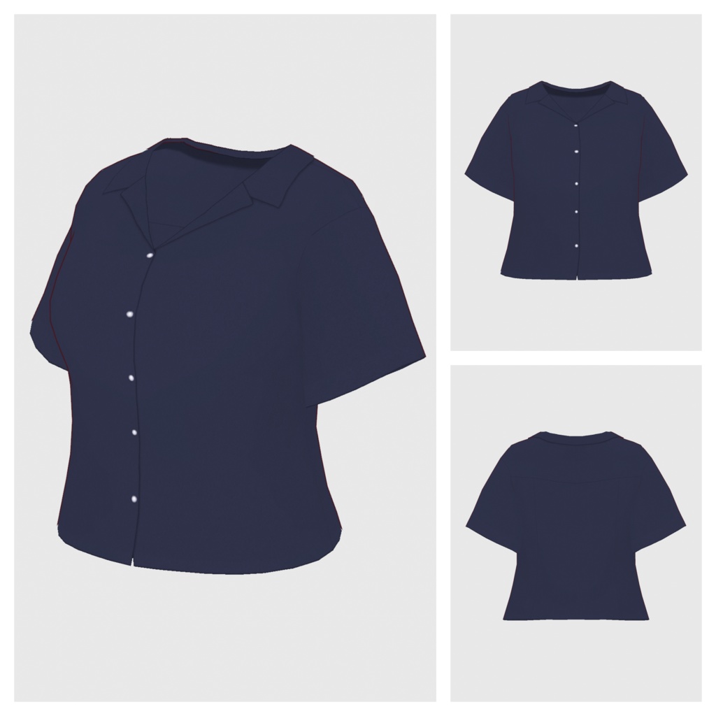 【#VRoid】オープンカラーブラウス(半袖)【#vroidcustomitem】