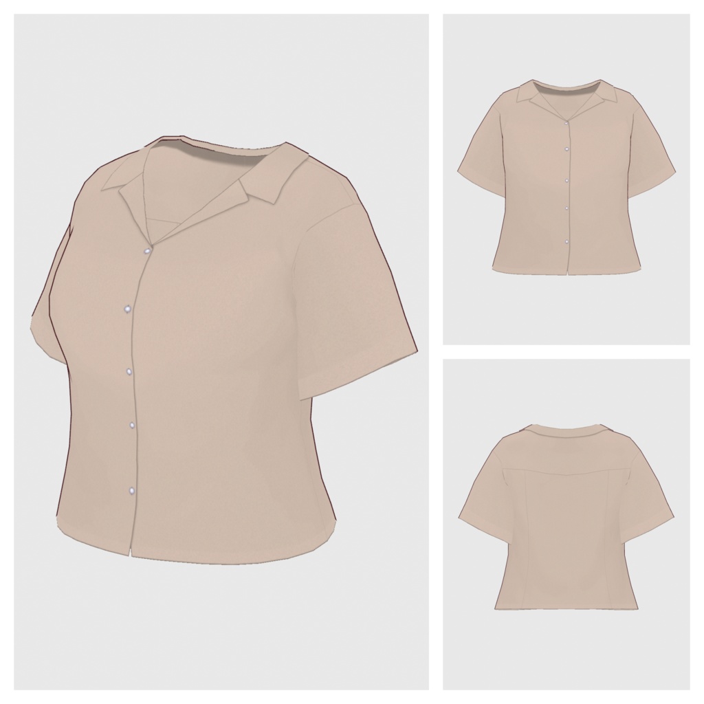 【#VRoid】オープンカラーブラウス(半袖)【#vroidcustomitem】