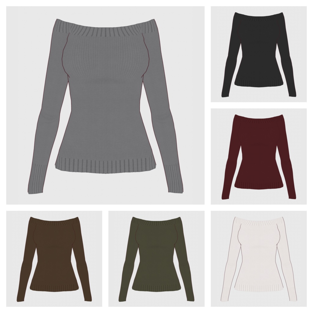 【#VRoid】オフショルダーニットトップス（リニューアル版）【#vroidcustomitem】