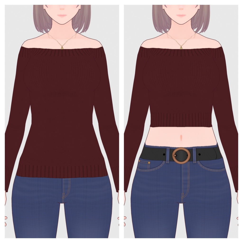 【#VRoid】オフショルダーニットトップス(リニューアル版)【#vroidcustomitem】