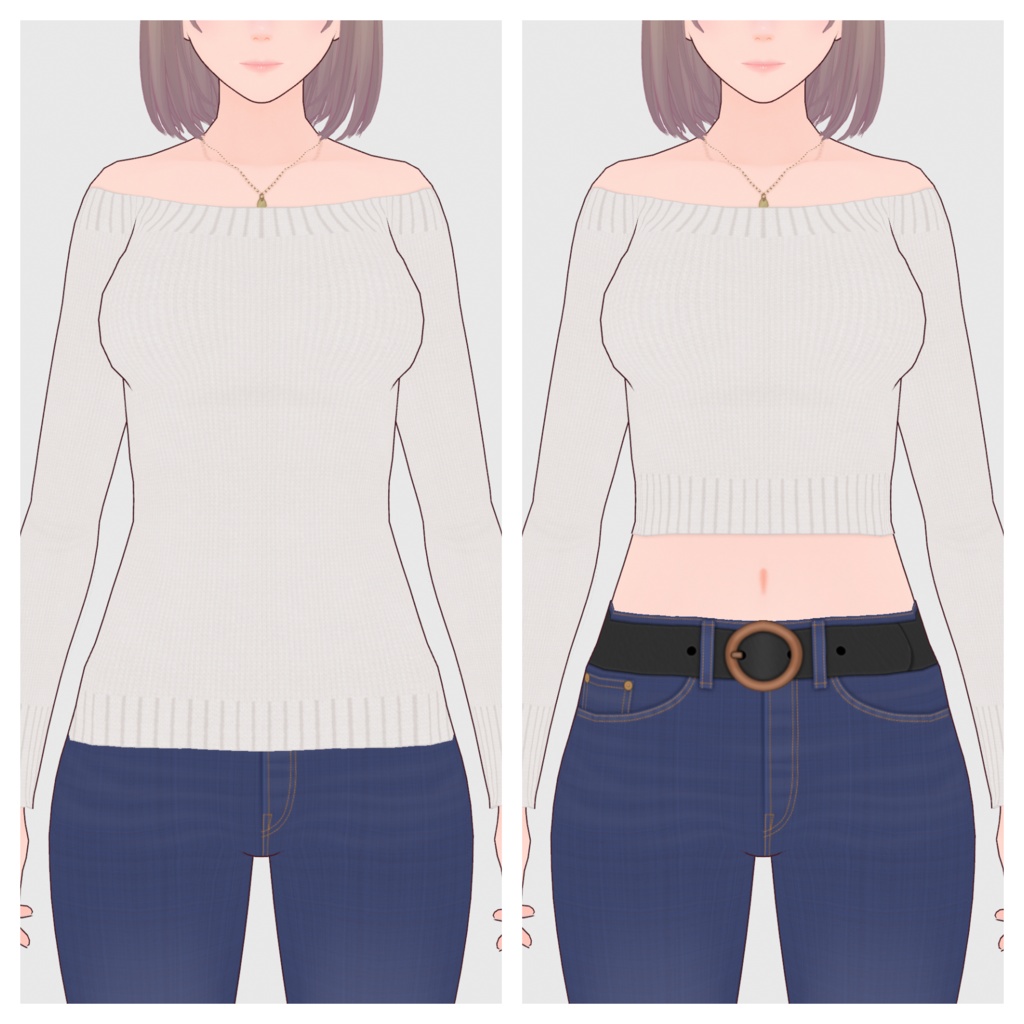 【#VRoid】オフショルダーニットトップス(リニューアル版)【#vroidcustomitem】