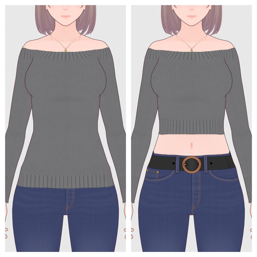 【#VRoid】オフショルダーニットトップス(リニューアル版)【#vroidcustomitem】