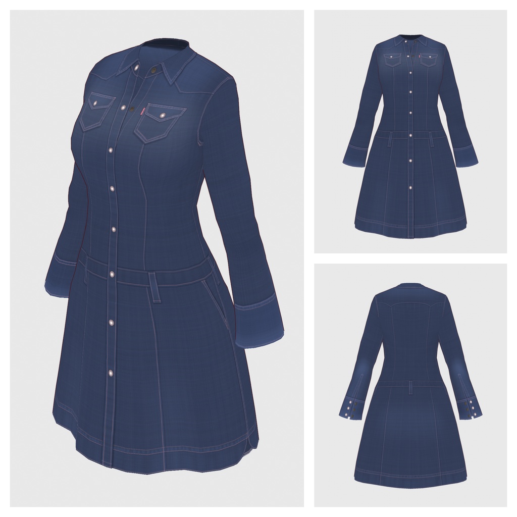 【#VRoid】デニムワンピース【#vroidcustomitem】