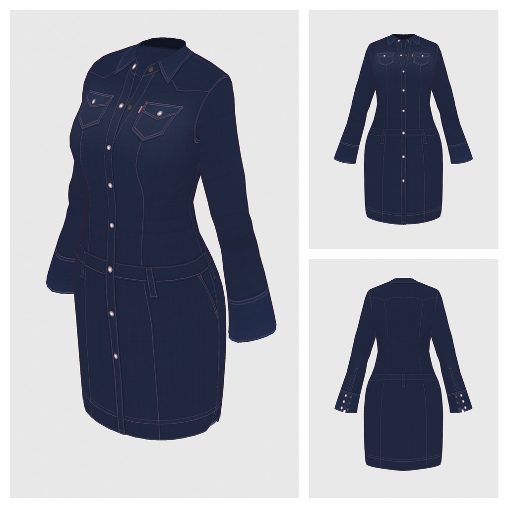 【#VRoid】デニムワンピース【#vroidcustomitem】